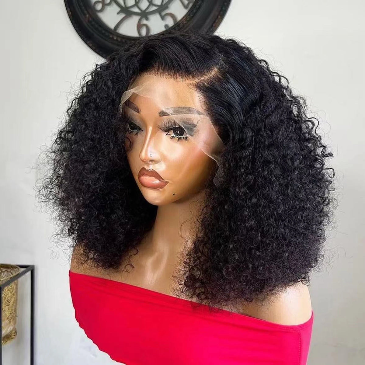 Kinky Curly Short Bob Synthetic Full Lace Frontal Wig, 13x4 HD, Pre Plucked Hairline, Bleached Knots, Glueless