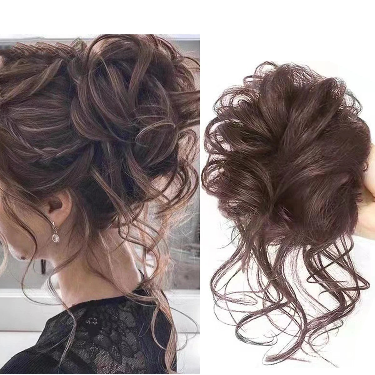 Synthetic Hair Bun Chignon Messy Curly Hairband Elastic Tight Hairpiece Women's Ring