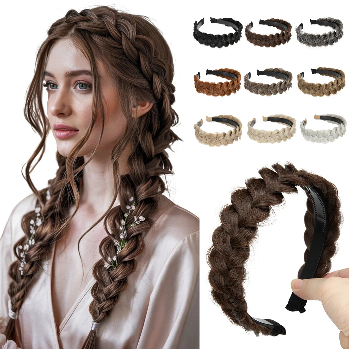 High-Quality Synthetic Fiber Braided Headband Wig, Fishtail Braid Headband, Bohemian Style Women's Hair Accessory Wig