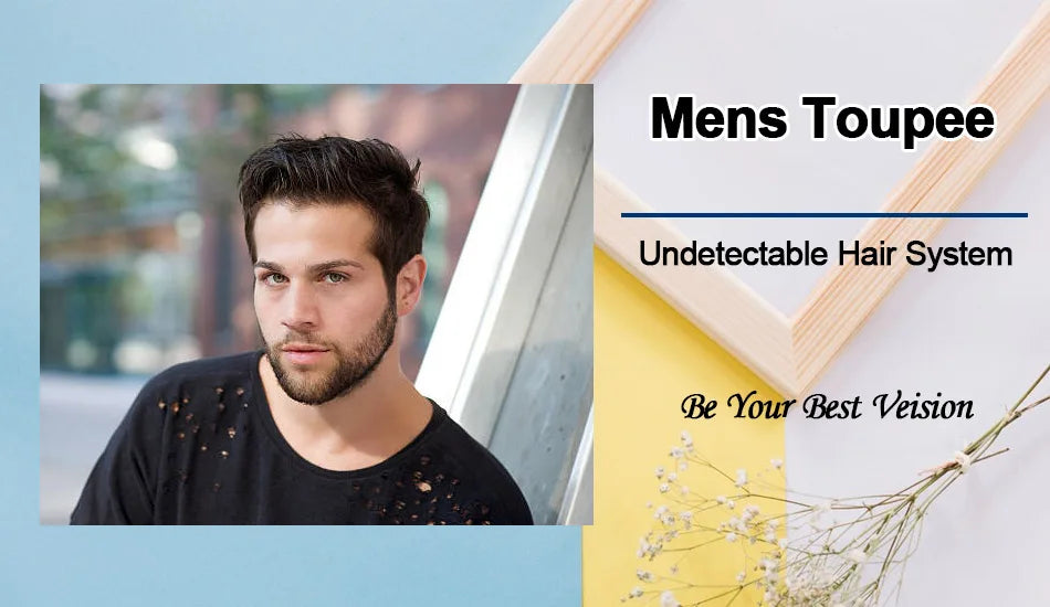 Pre-Styled Skin Toupee for Men, Knotless Hair System, Pre-Cut