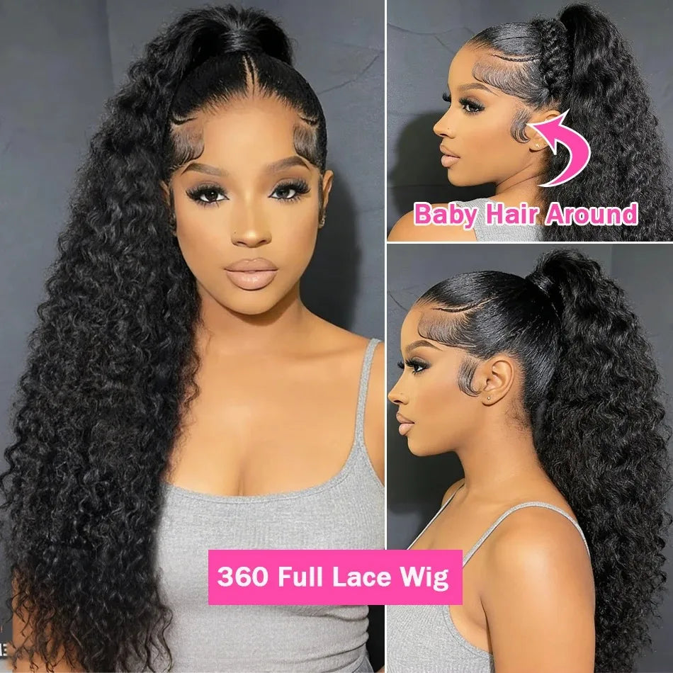 Full Lace Wig Deep Wave Frontal Brazilian Curly Human Hair HD Invisible