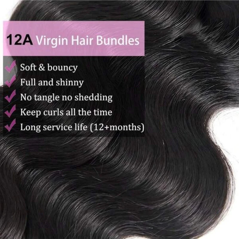 Body Wave Human Hair Bundles Natural Black Brazilian Virgin Weave 12A Unprocessed