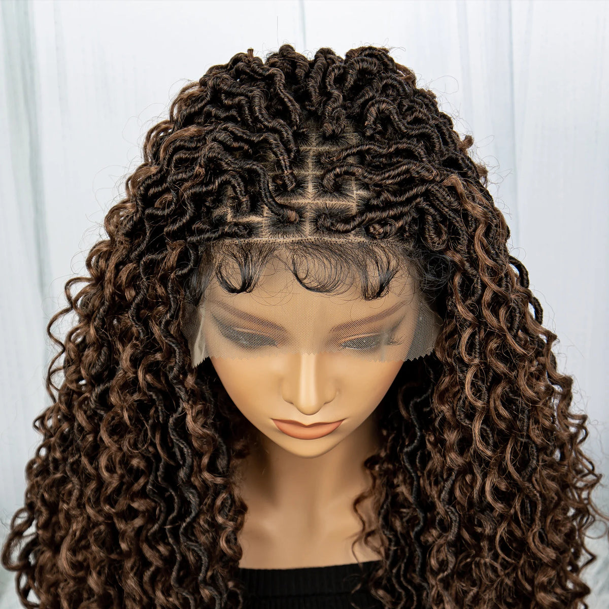 Faux Locs Braided Wigs Synthetic Dreadlock Curly Ends 26inch Lace Front Knotless