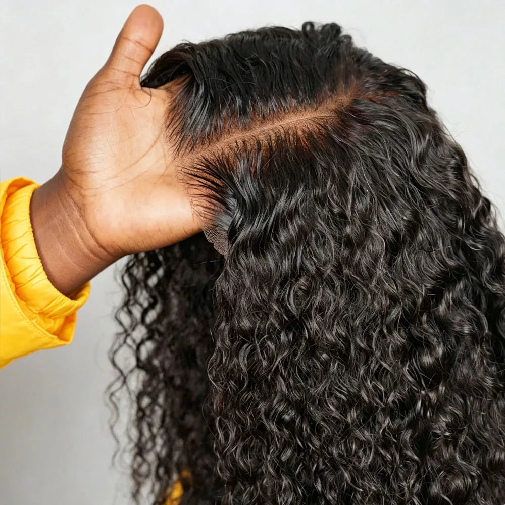 13x4 Deep Wave Human Wig Transparent Lace Front Pre Plucked Brazilian Hair
