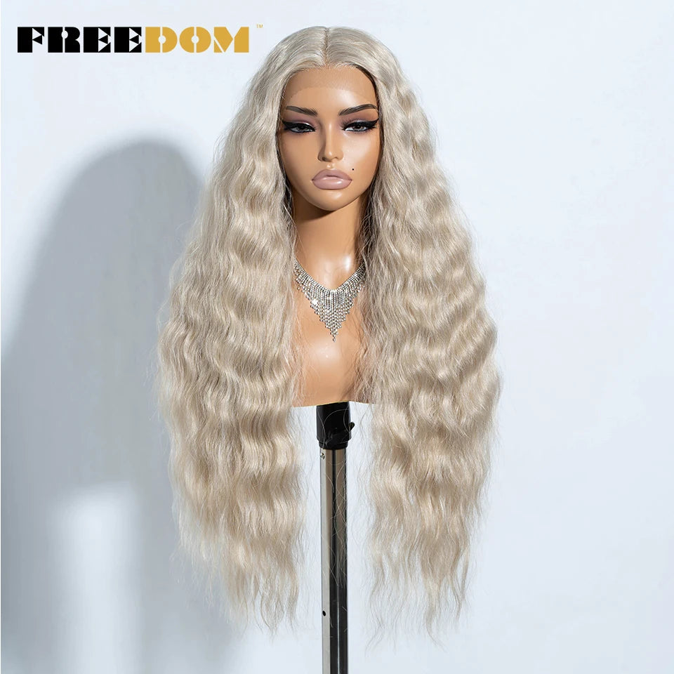 Curly Synthetic Lace Front Wigs Soft Wavy Ombre Blonde Ginger Highlight Cosplay