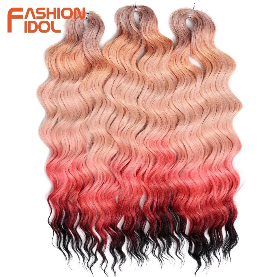 Loose Deep Wave Synthetic Braiding Hair Extensions - 24 Inch Water Wave, Ombre Blonde Twist Crochet