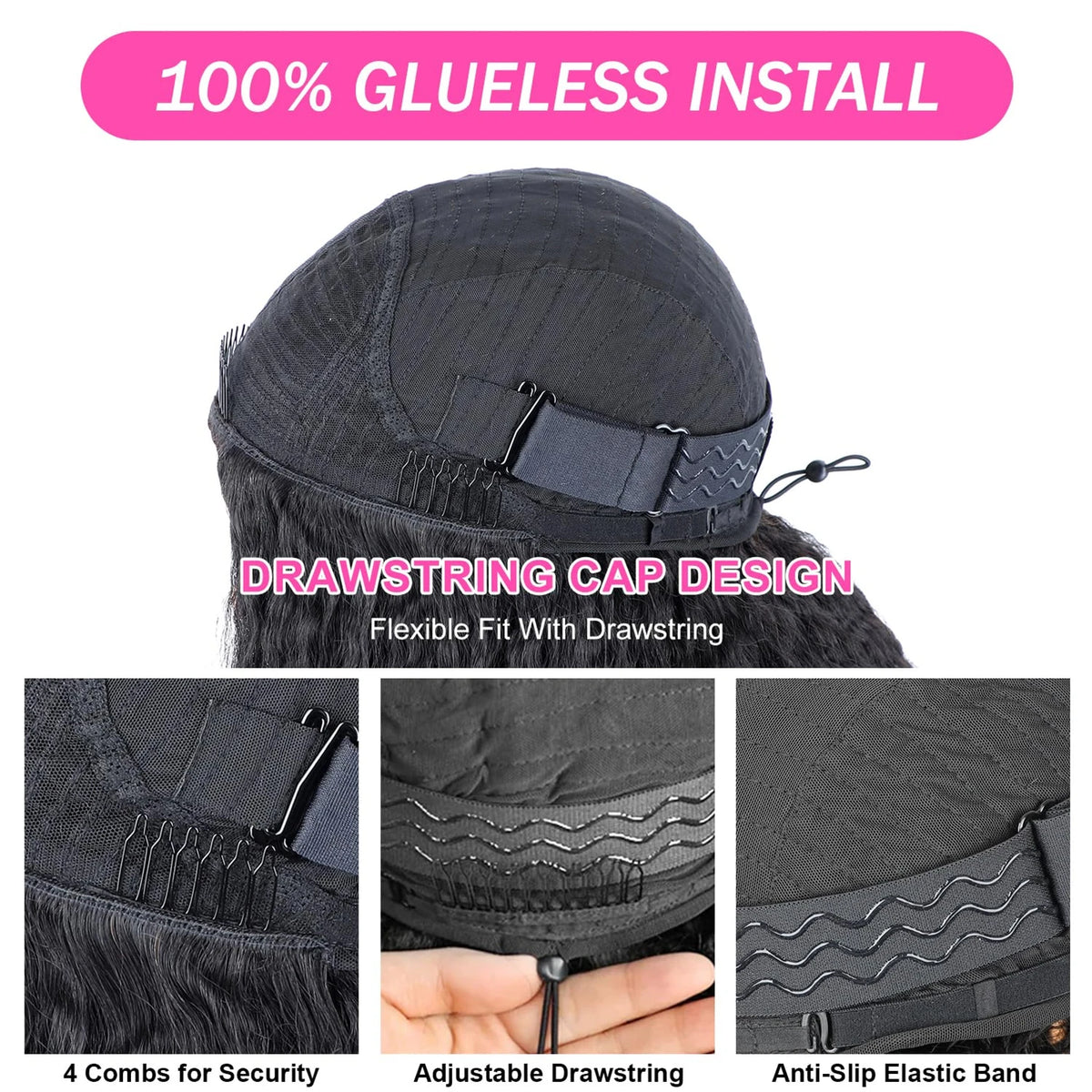 180% Half Wigs Human Hair Kinky Straight Machine Made Upgrade in Drawstring