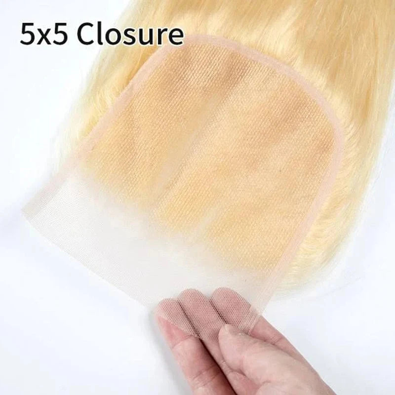 12-22 Inch Straight 613 Blonde 5x5 Transparent Lace Closure 100% Brazilian Virgin Hair Pre-Plucked 150% Full End