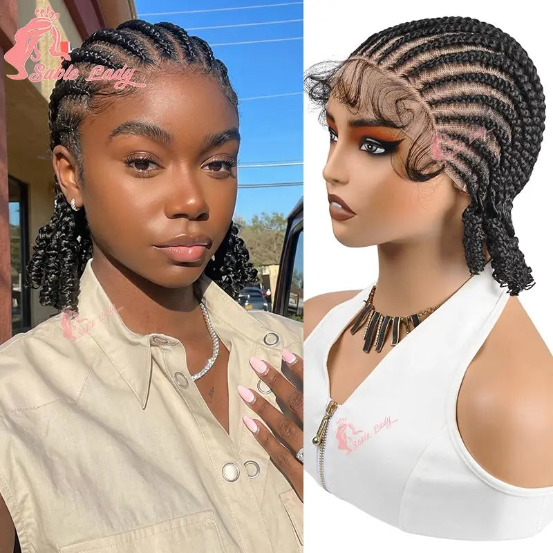 Handmade Short Bob Cornrow Braided Wigs Synthetic Glueless HD Full Lace Knotless