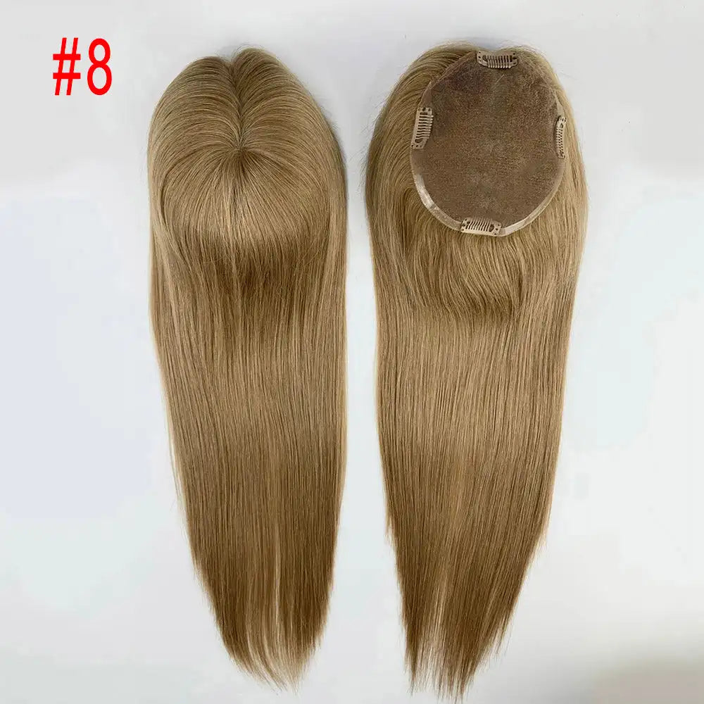 Straight Virgin Human Hair Topper — Mono Base, Clip-In Hairpiece