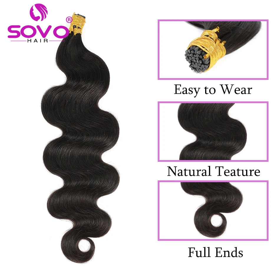 Pre Bonded Keratin Stick I-Tip Remy Human Hair Extension Hot Fusion Hair Piece Smooth Body Wave 0.8 G/Strand For Salon Supply