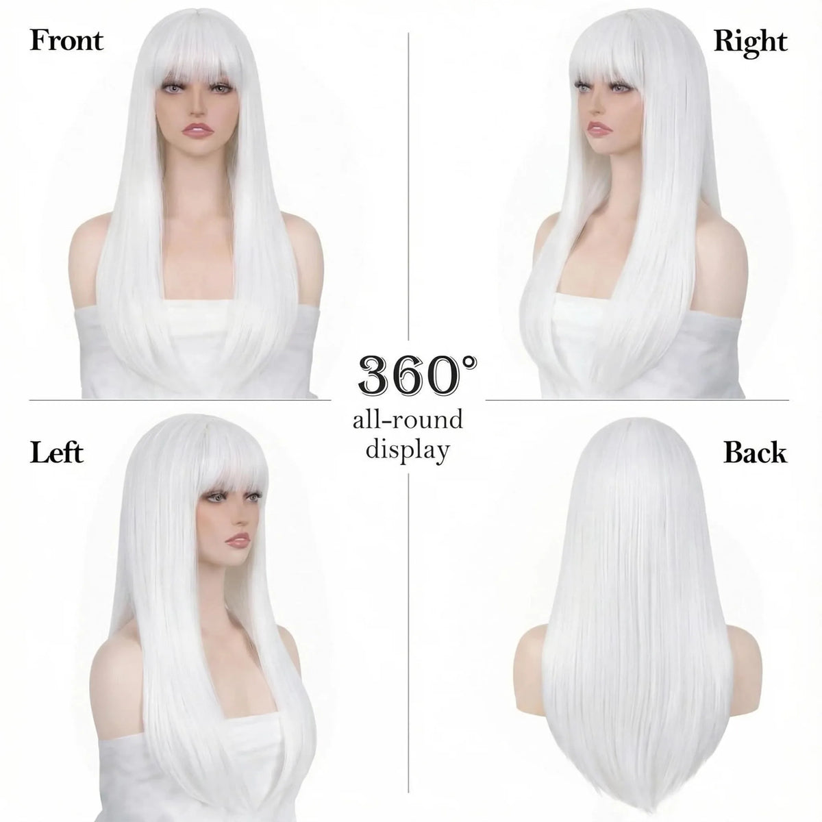 White Straight Synthetic Wig for Halloween Cosplay and Daily Wear, Heat Resistant