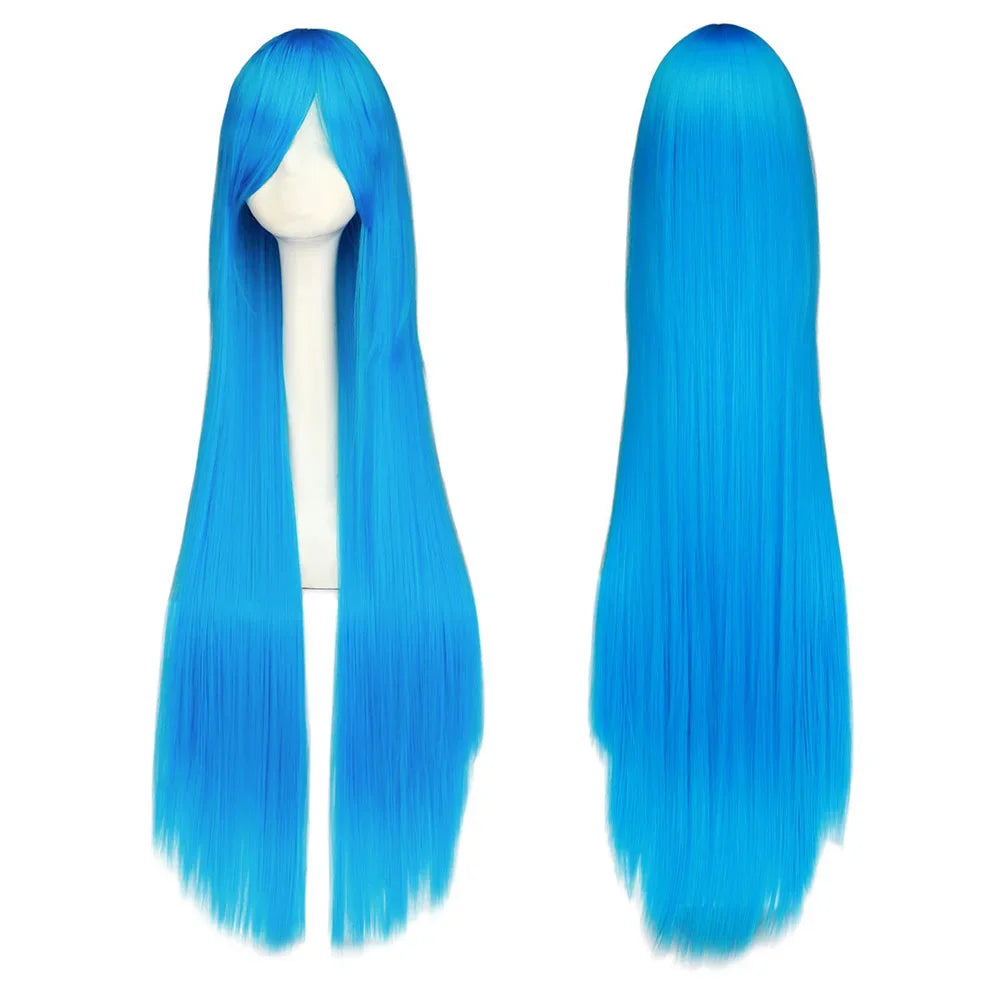 Long Straight Cosplay Wig Black Purple Red Pink Blue Dark Brown Cm
