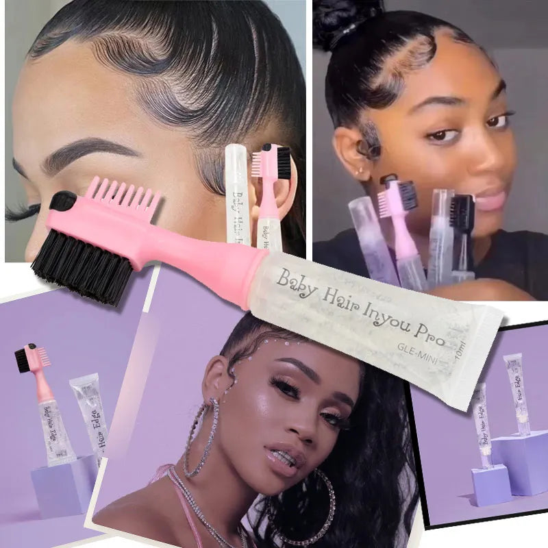 Baby Hair Edges Pro Brush Gel Squeeze Tube 10Ml Refill Gel Replacement Tube 20Ml, Professional Edge Control Brush And Gel 3 In 1