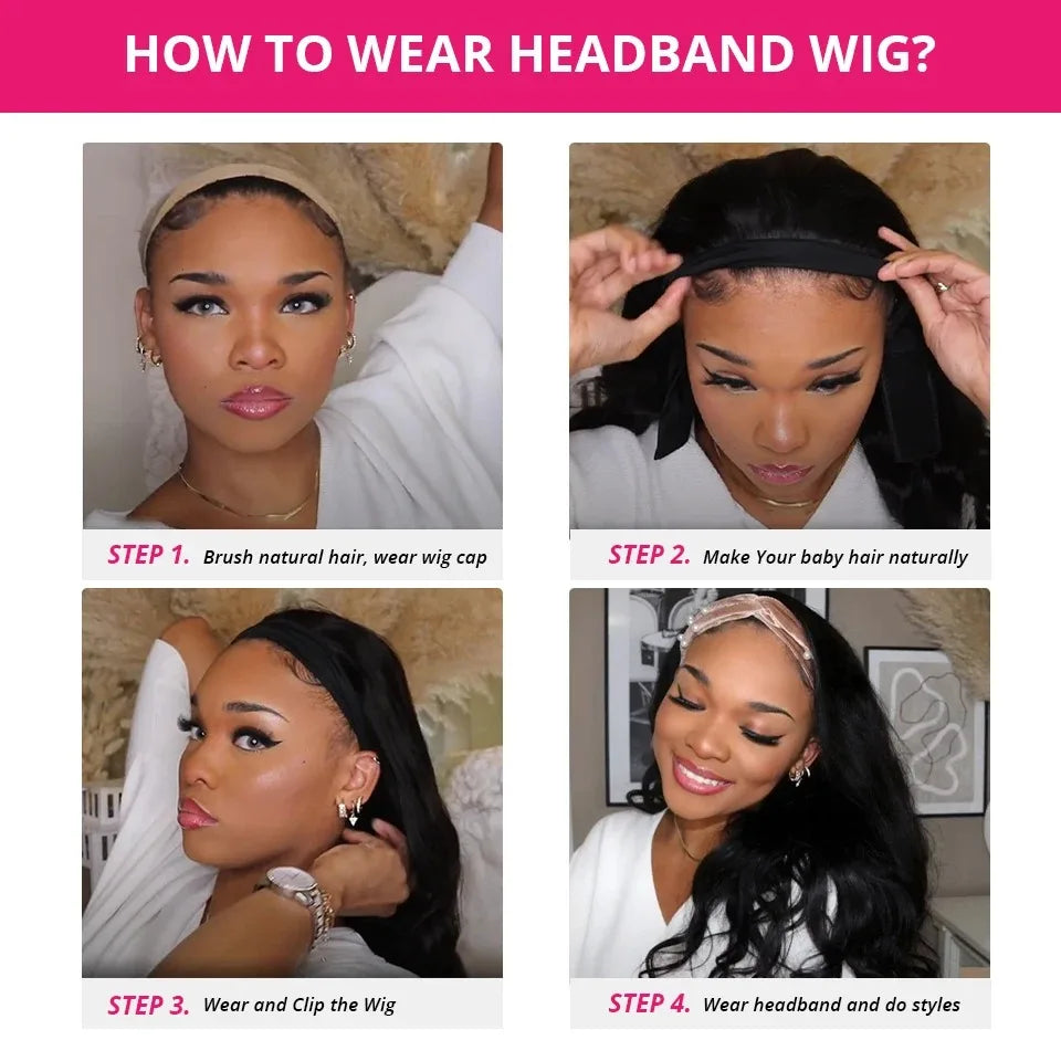 Deep Wave Curly Human Hair Wig Full Machine Made Half Headband