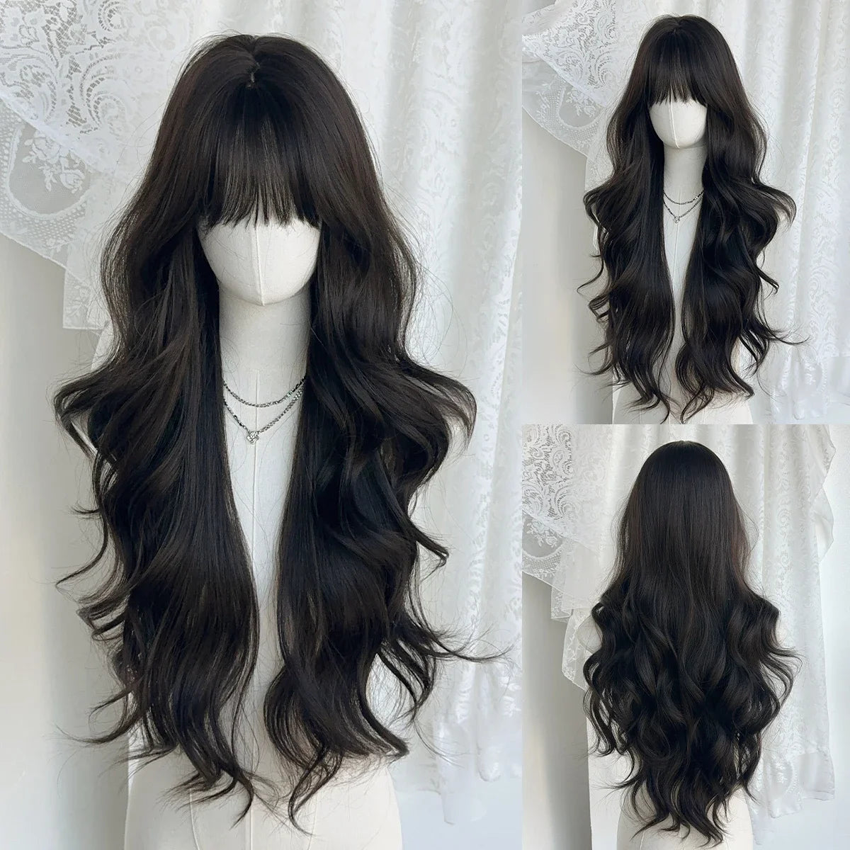 Long Wig Synthetic Wavy Light Brown Wigs Daily Party High Density Layered Wig With Bang