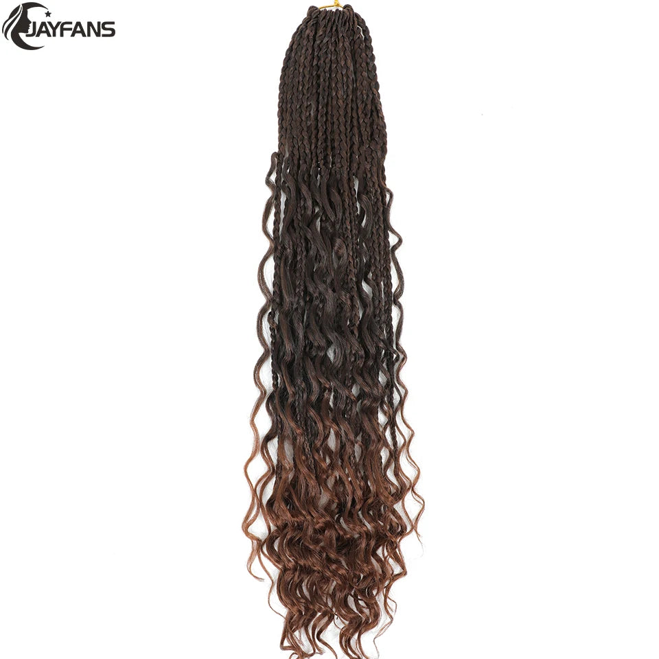 Boho Box Braids Crochet Synthetic Hair Goddess Curly Ends Bohomian