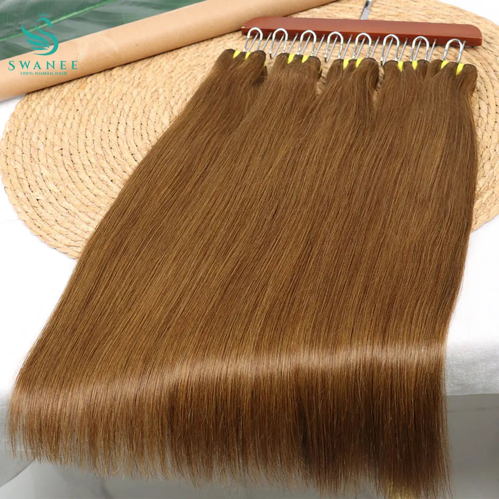 Double Weft Straight Flaxen Colored Unprocessed Human Hair Extensions Ginger Bundles