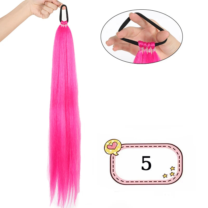 Synthetic Long Ponytail Extensions Elastic Band Versatile Diy Braided Girls Black Brown