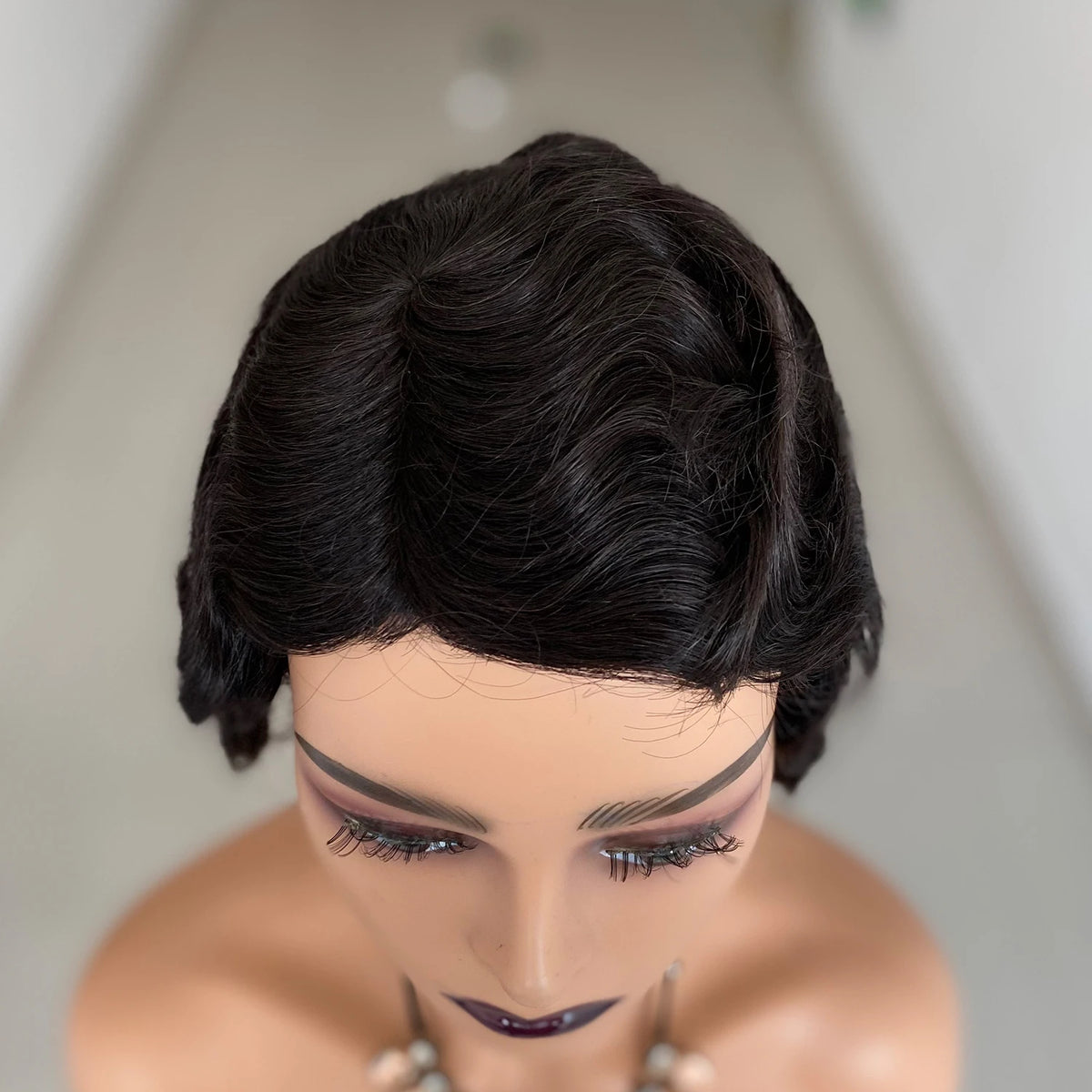 Short Finger Wave Wig Brazilian Human Hair Brown Ocean Peruca Burgundy Pixie