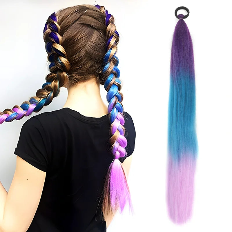 Synthetic Ponytail Extension Elastic Tie Hair Band 26" Long Straight Colored Braiding