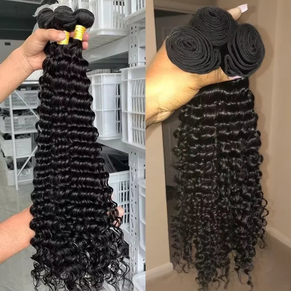 Burmese Raw Curly Human Hair Bundles Deep Wave Sew in Quickly Weave