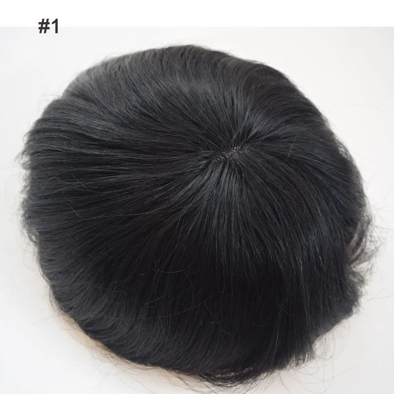 Durable Wig Human Hair Toupee Mono Lace Top Skin PU Base Hairpieces