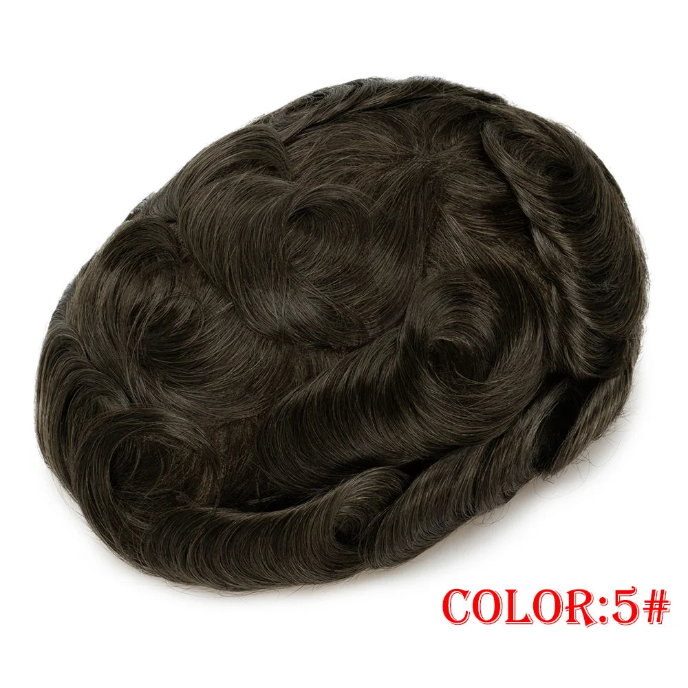 Men Toupee V Loop 0.06-0.08mm Thin Skin Human Hair Replacement System for Men Natural Hairline Wig Man Male Hair Prosthesis