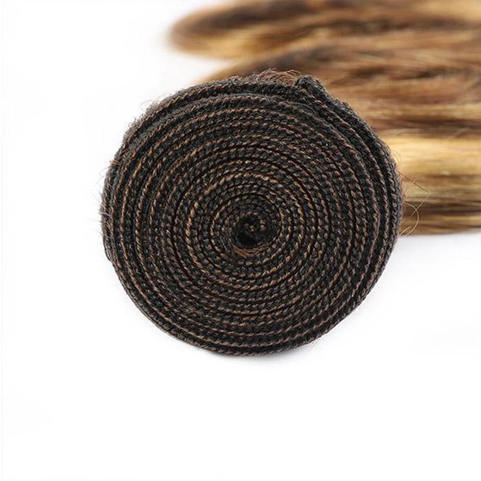 P4/27 Highlight Human Hair Bundles, 4x4 Body Wave Lace Closure Brazilian Remy