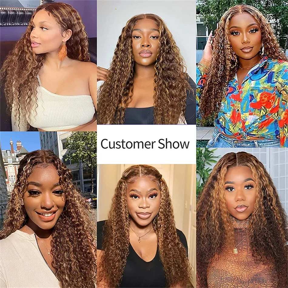 Honey Blonde Curly Wigs, 13x6 Glueless Highlight Human Hair Ready To Wear