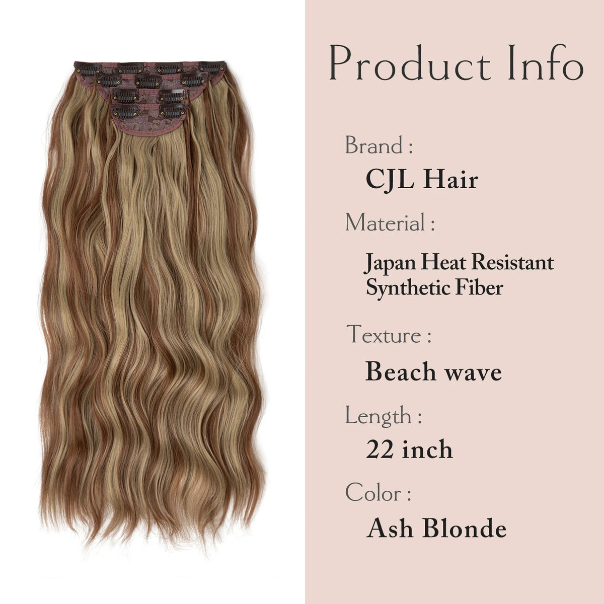 Synthetic Long Wavy Clip in Hair Extensions 22" Thick Hairpiece Brown Blonde