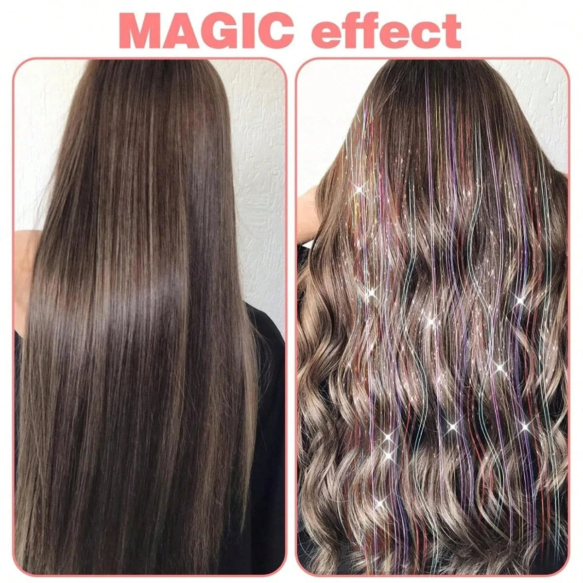 Clip-In Hair Tinsel Pack, Colorful Glitter Fairy Hair Extensions, 12 Pcs
