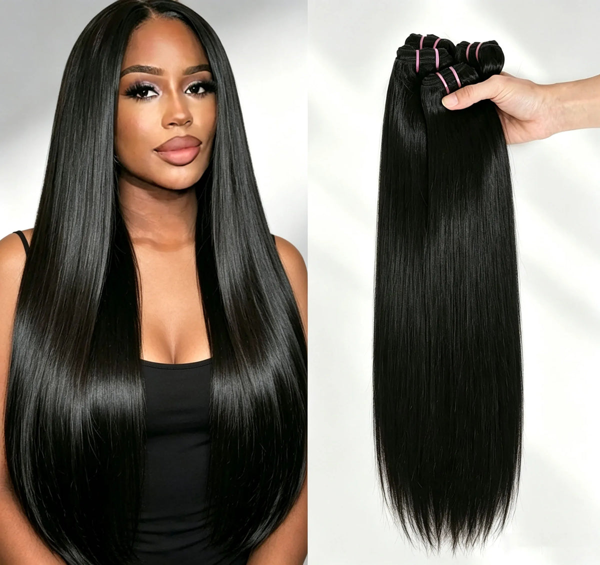 Straight Weave Human Hair Bundles Raw, 100% Natural Brazilian