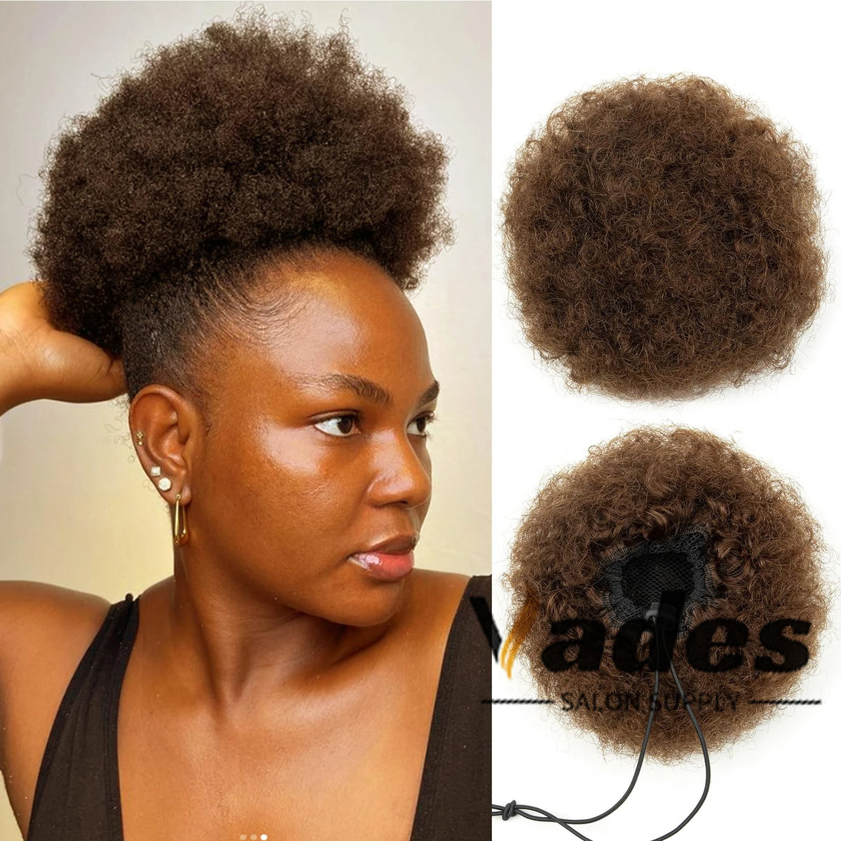Curly Human Hair Ponytail Afro Kinky Puff Drawstring Bun Piece Clip in