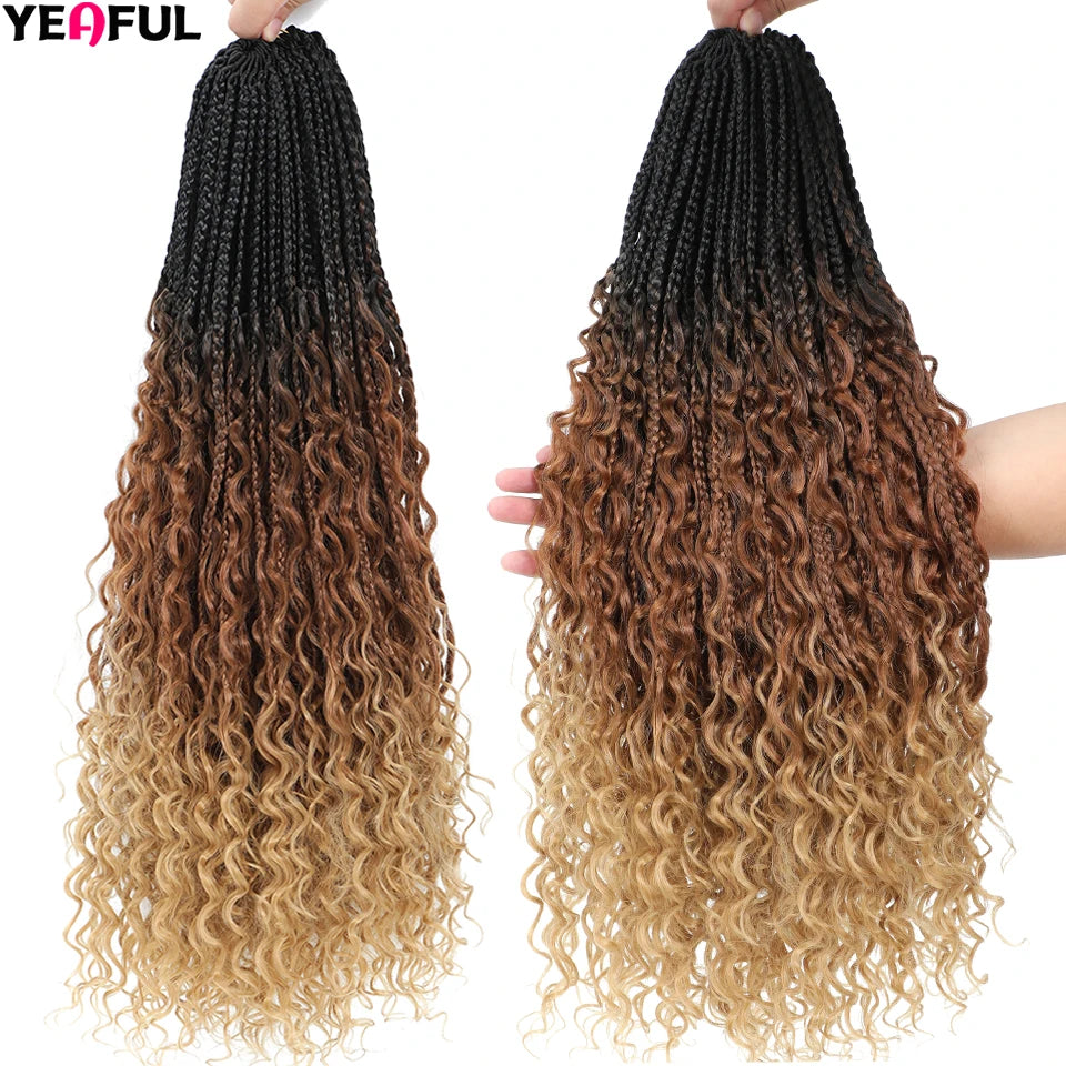 Ombre Goddess Box Braids Crochet Hair Dark Brown Chocolate Ginger Bohemian Curly