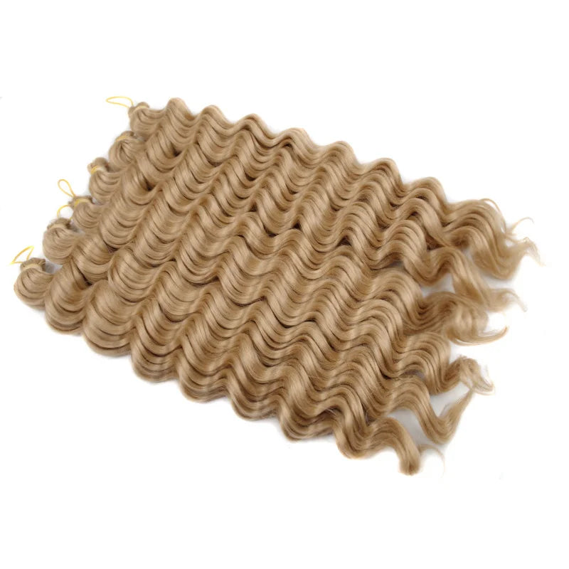 20“Deep Curly Synthetic Hair Deep Wave Bulk Crochet Braid Black Ombre Blue