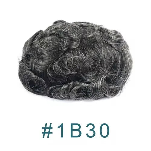 Swiss Lace PU Toupee Black Europe Human Hair Wig 1B40 Replacement System