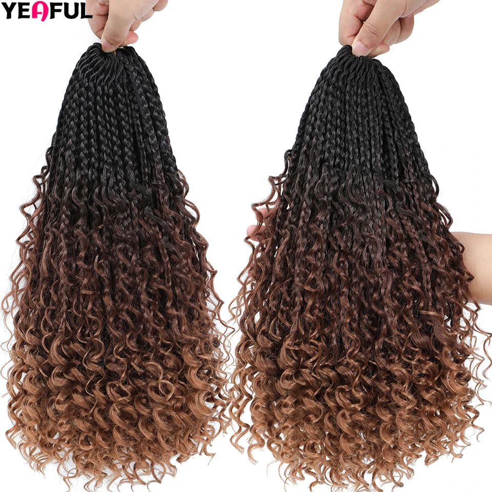 Ombre Goddess Box Braids Crochet Hair Dark Brown Chocolate Ginger Bohemian Curly