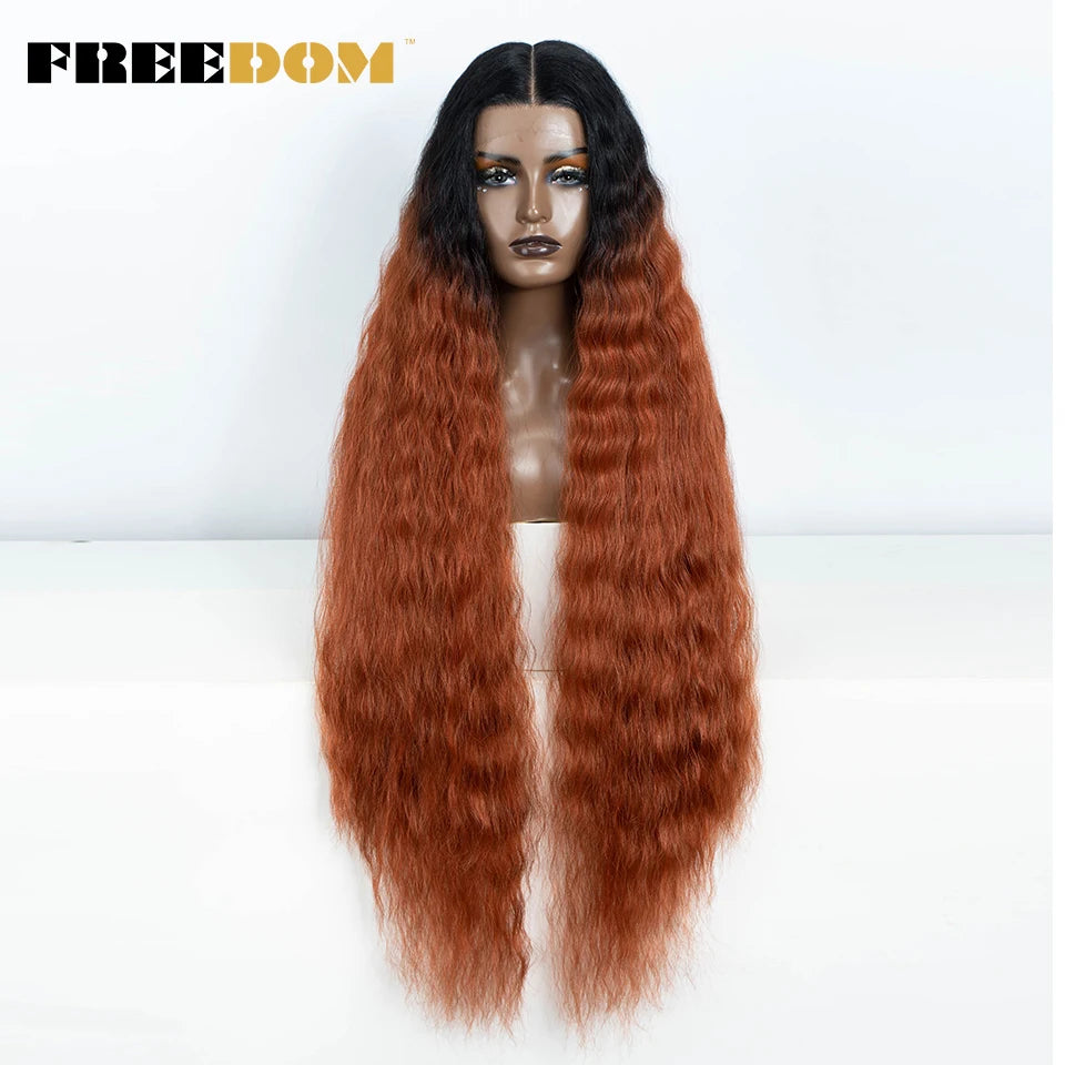 Synthetic Lace Frontal Wig Long Curly Ombre Brown Highlight Ginger White Pink