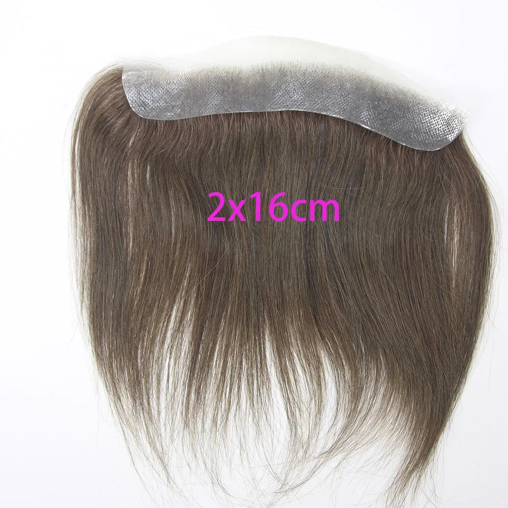 Front Toupee Mens Wig Natural PU Hairline, 100% Human Hair Piece Thin