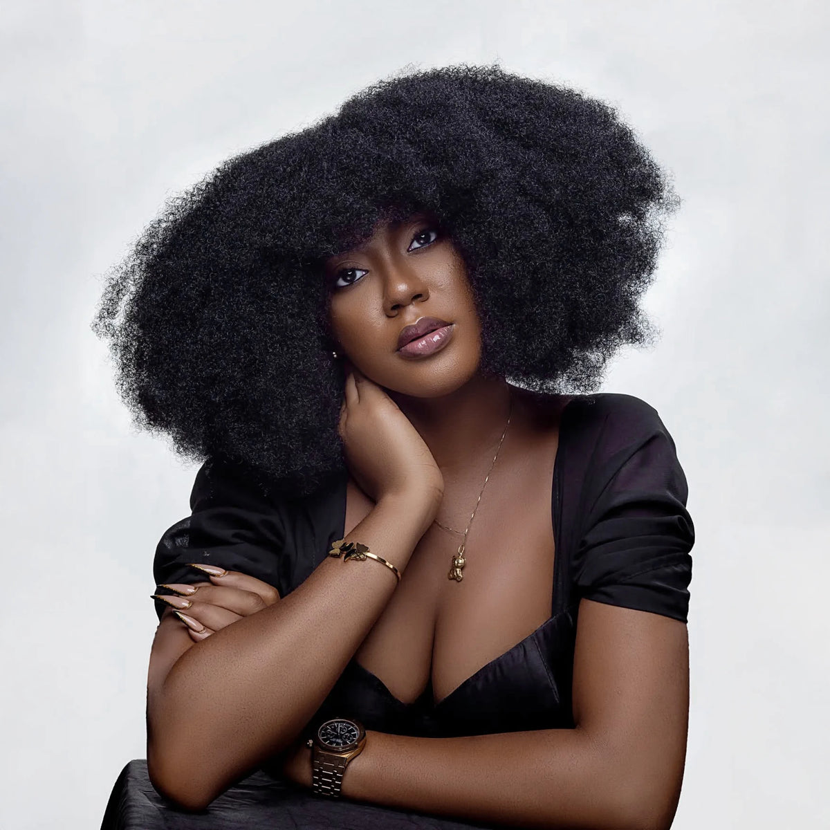 Mongolian Curly Afro Kinky Human Hair Wigs Bangs Without Glue Bouncy Density