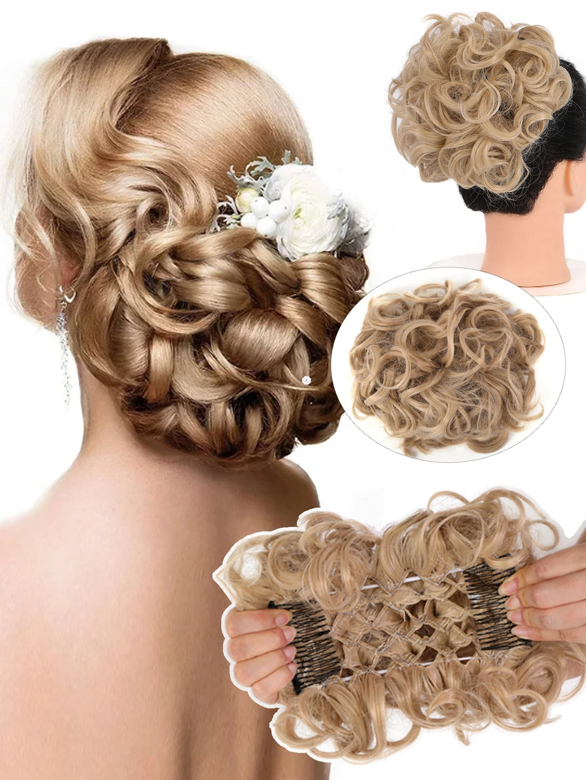 Synthetic Messy Wavy Chignon Black Blonde Hair Bun Hairpiece Extension Fake Comb