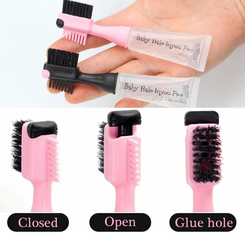 Baby Hair Edges Pro Brush Gel Squeeze Tube 10Ml Refill Gel Replacement Tube 20Ml, Professional Edge Control Brush And Gel 3 In 1