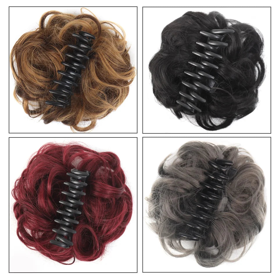 Synthetic Messy Bun Chignon Claw Clip Hair Piece - Wavy Curly Ponytail Scrunchie