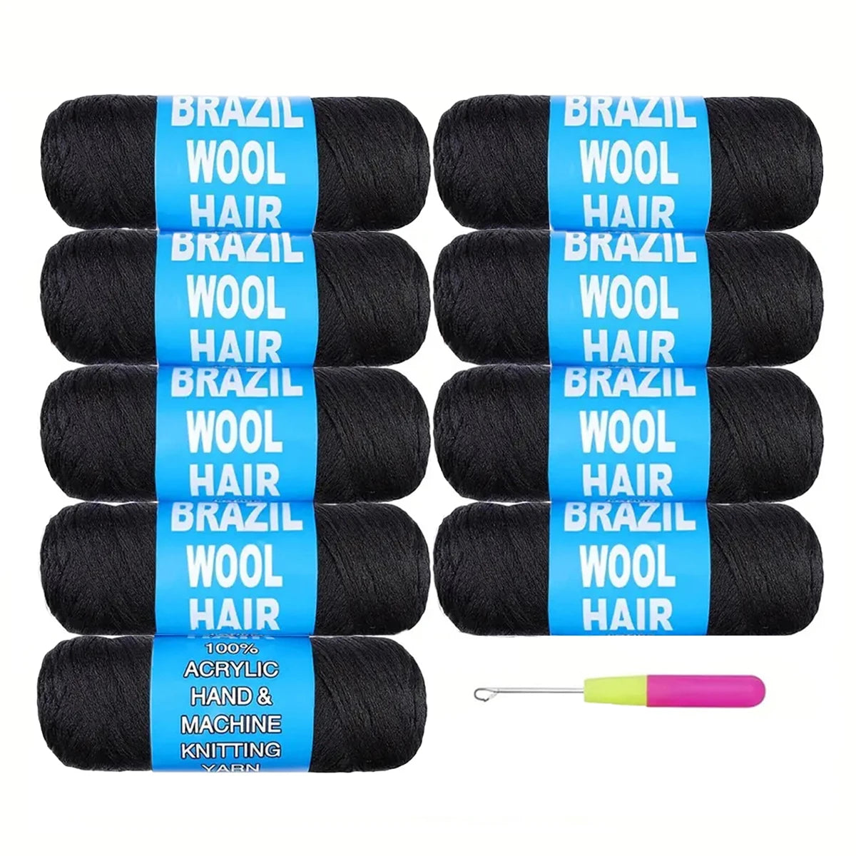 3-12Rolls Black Brazilian Wool Hair Acrylic Yarn For African Synthetic Crochet Hair Jumbo Braids Braids Twist Wraps70G/Roll