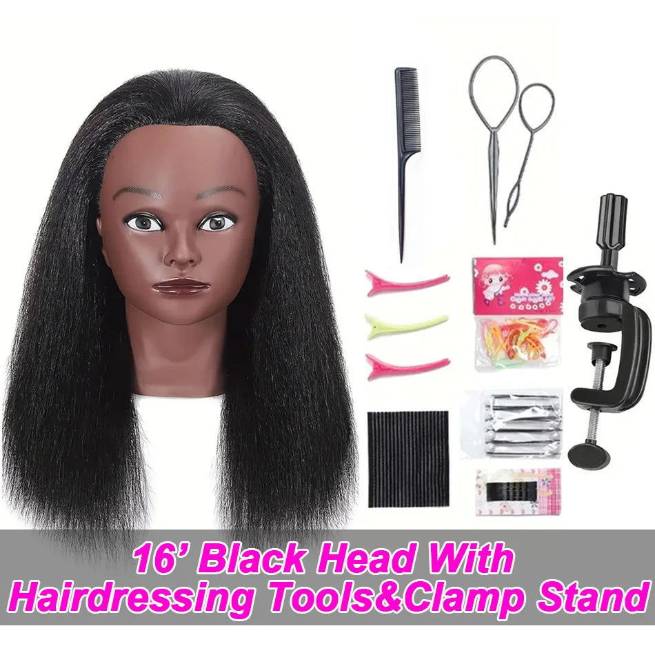 100% Real Hair Mannequin Head 16' Human Hairdresser Training Practice Professional Cosmetology