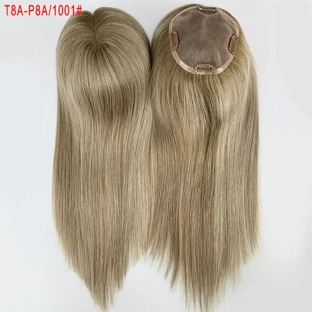 Straight Virgin Human Hair Topper — Mono Base, Clip-In Hairpiece