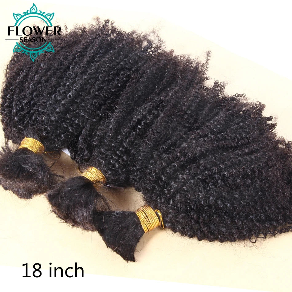 Afro Kinky Curly Human Hair Bulk Braiding No Weft Weaving 3Bundles Mongolian