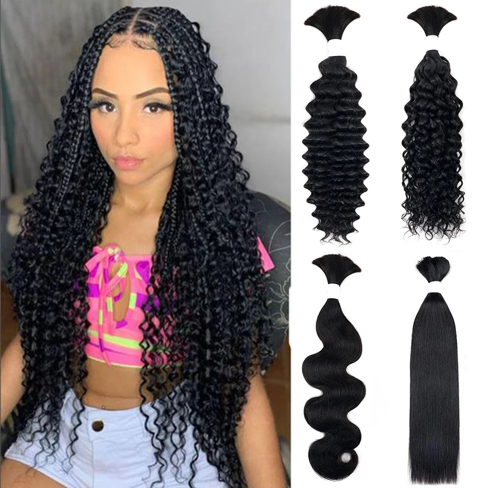 Braiding Hair Human Bulk Deep Wave Braids No Weft Extension 50-80cm