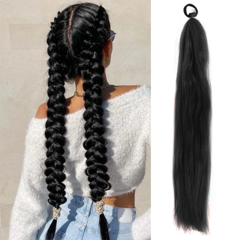 Synthetic Ponytail Extension Elastic Tie Hair Band 26" Long Straight Colored Braiding